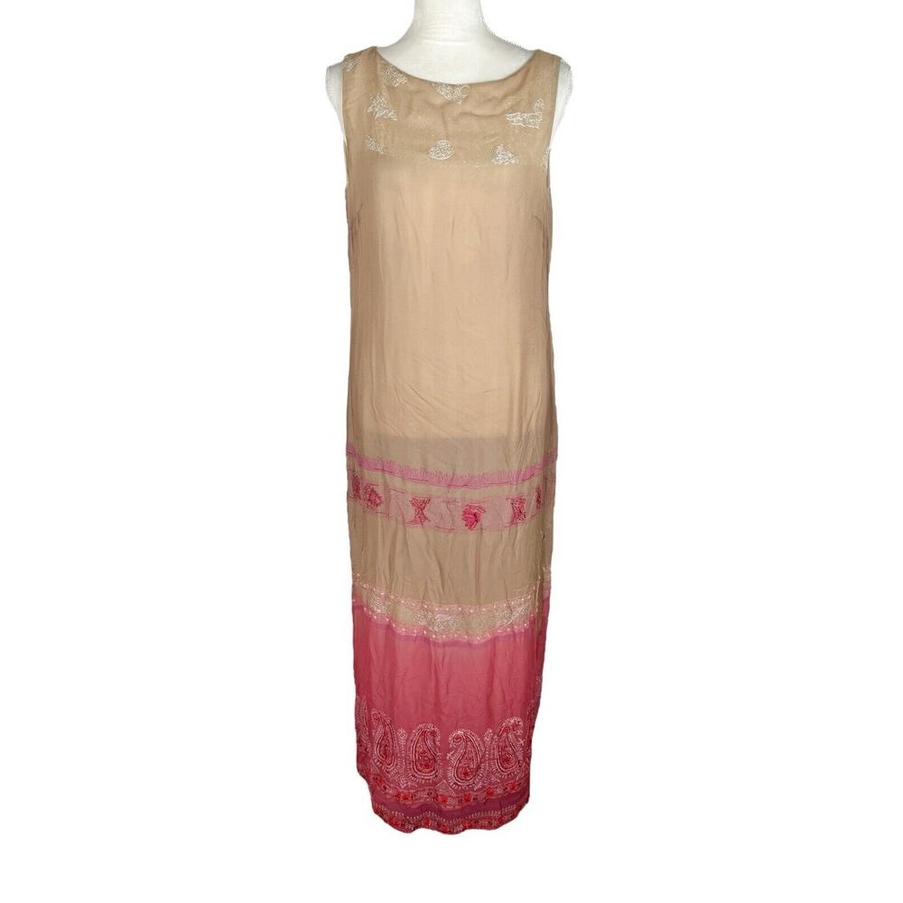 Vintage Etro Beaded Silk Ethereal Dress Blush Rose Ethereal Romantic Size 46
